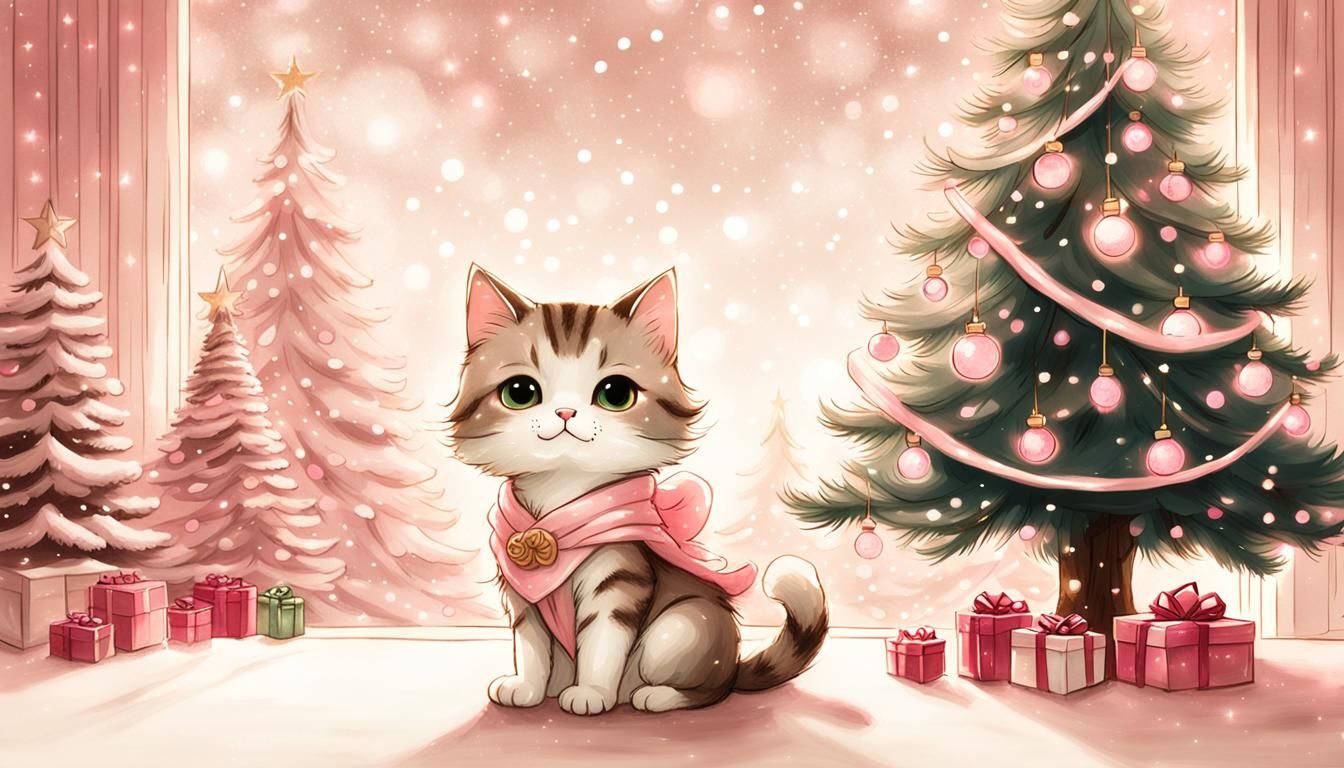 A captivating scene of a chibi cat chibi princess wearing a ...