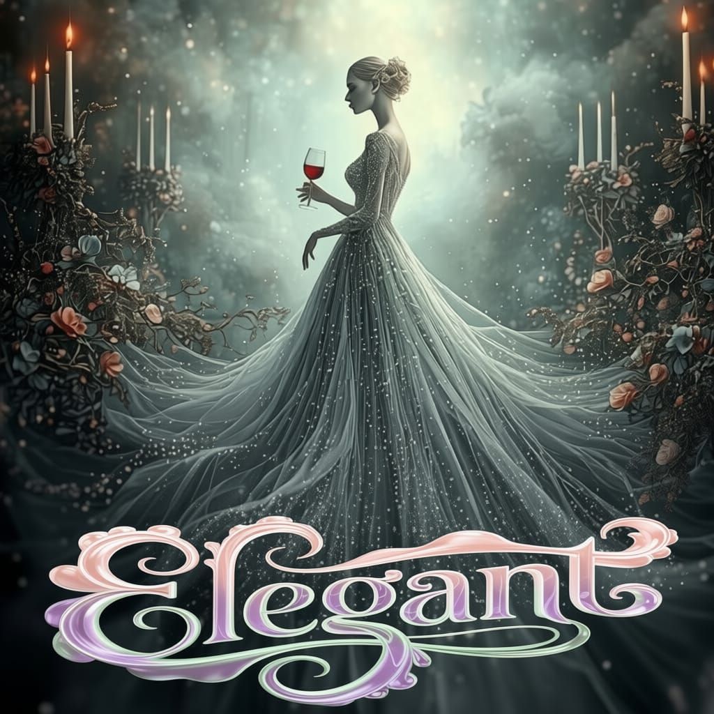 The central subject is a regal woman standing gracefully in ...