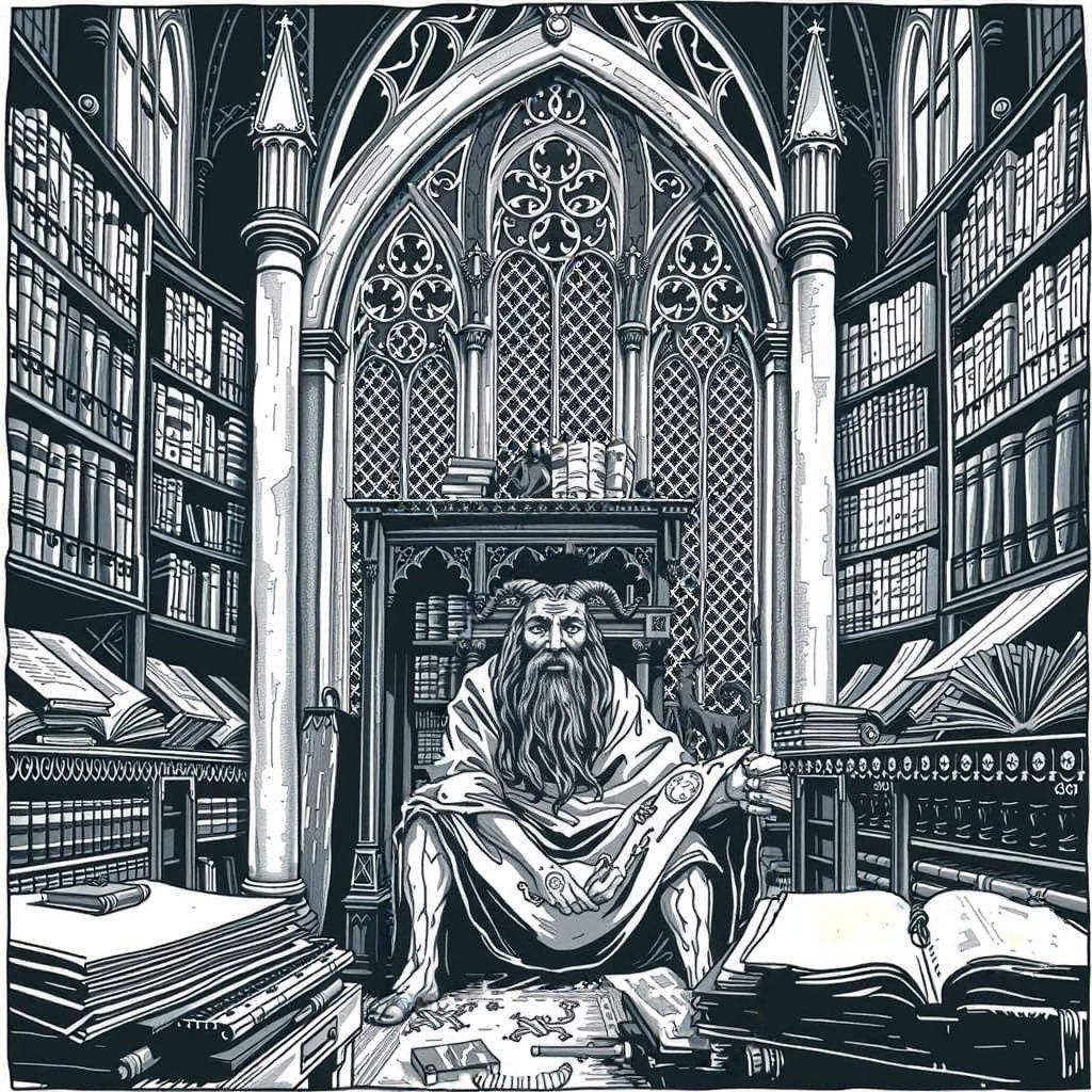 Woodblock Print of Pan in Gothic Workshop