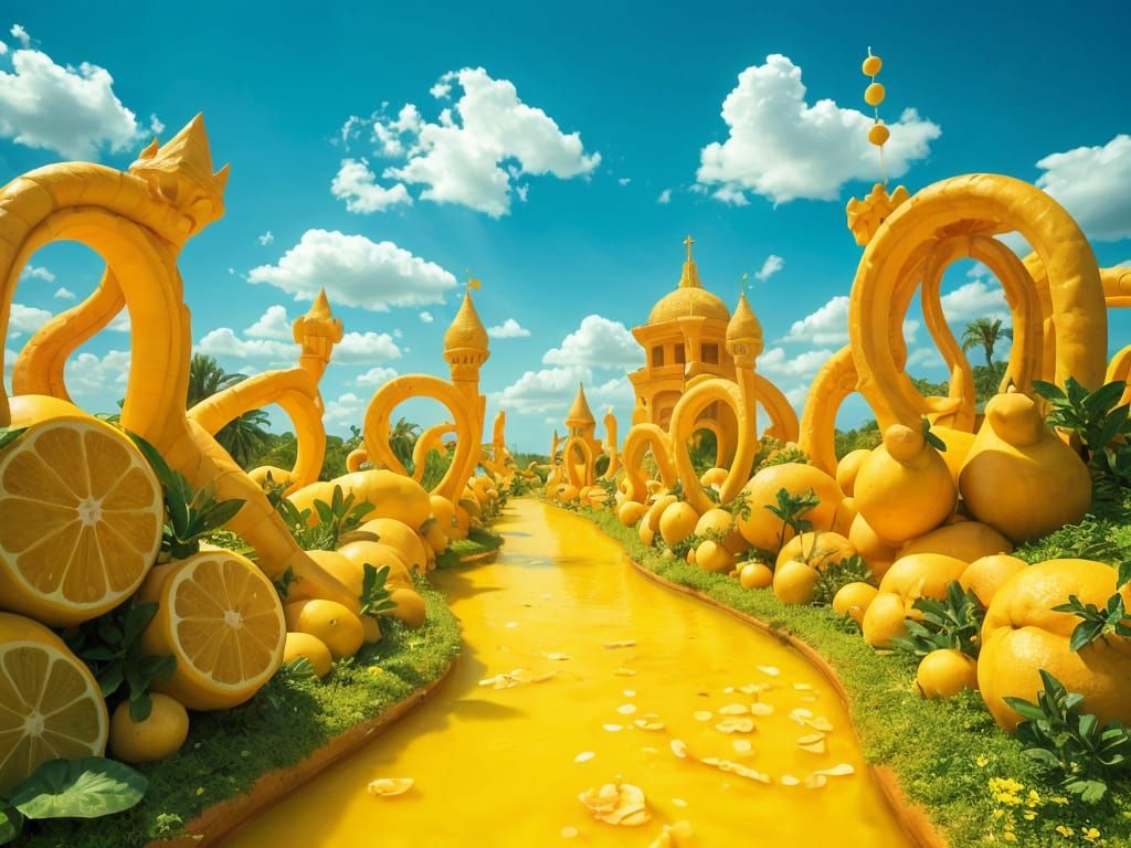 Lemons of Elysium: A Dreamlike River Landscape