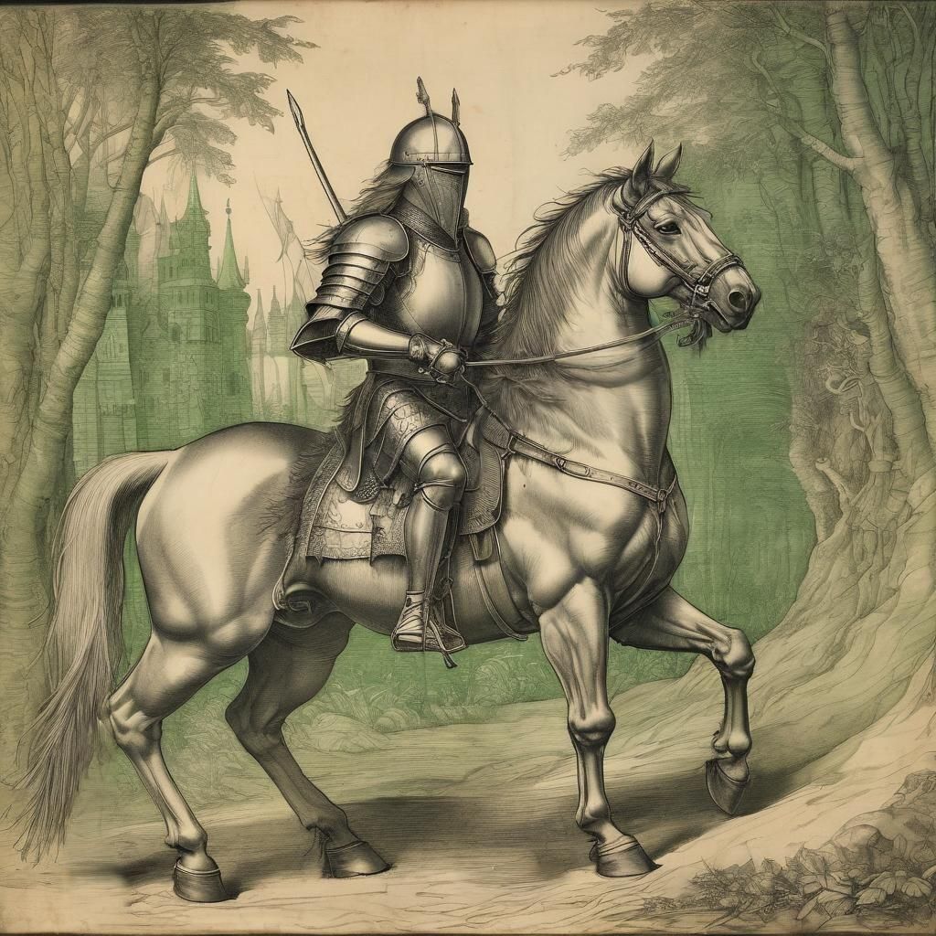 Renaissance Knight on Horseback: Dürer-esque Drawing