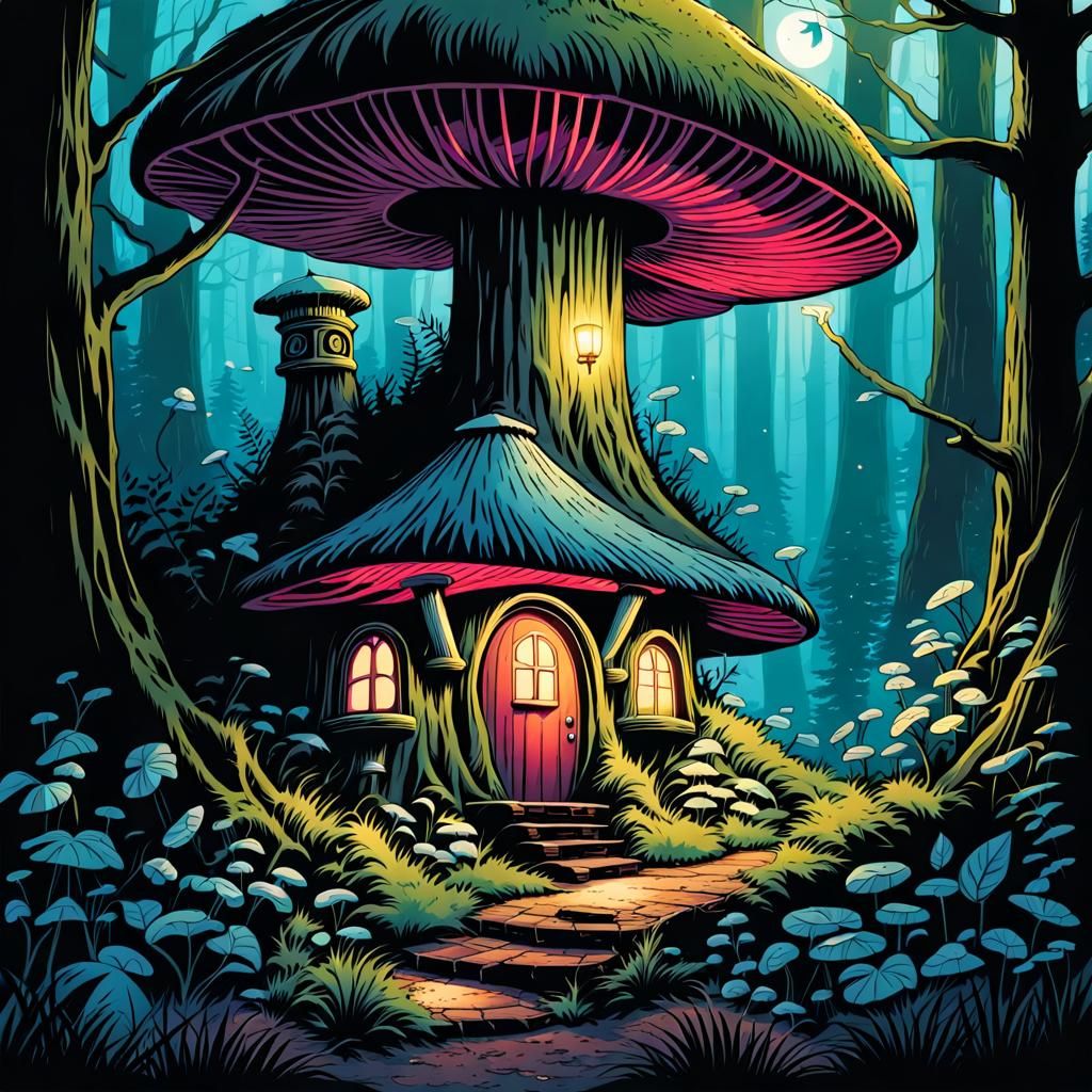Enchanted Bioluminescent Forest Fairy Portobello Mushroom Ho...