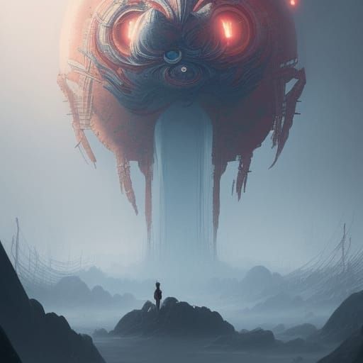 Ominous Yokai Digital Painting with Thousand Eyes