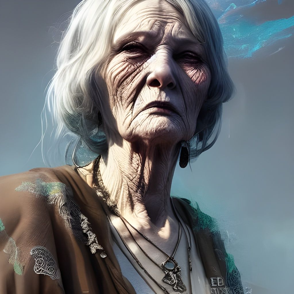 Melancholy Old Woman Glaring, Hyperdetailed Fantasy Art