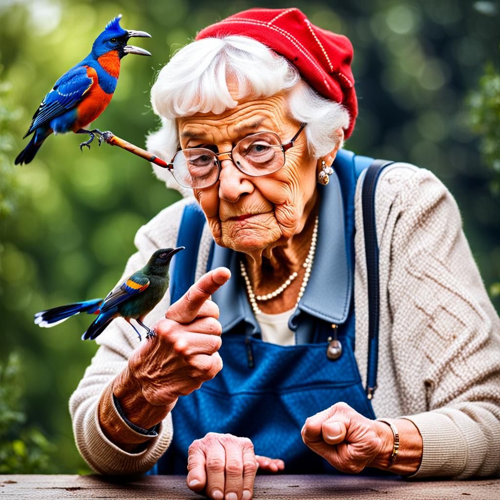 Funny Grandma Bird Gesture Image