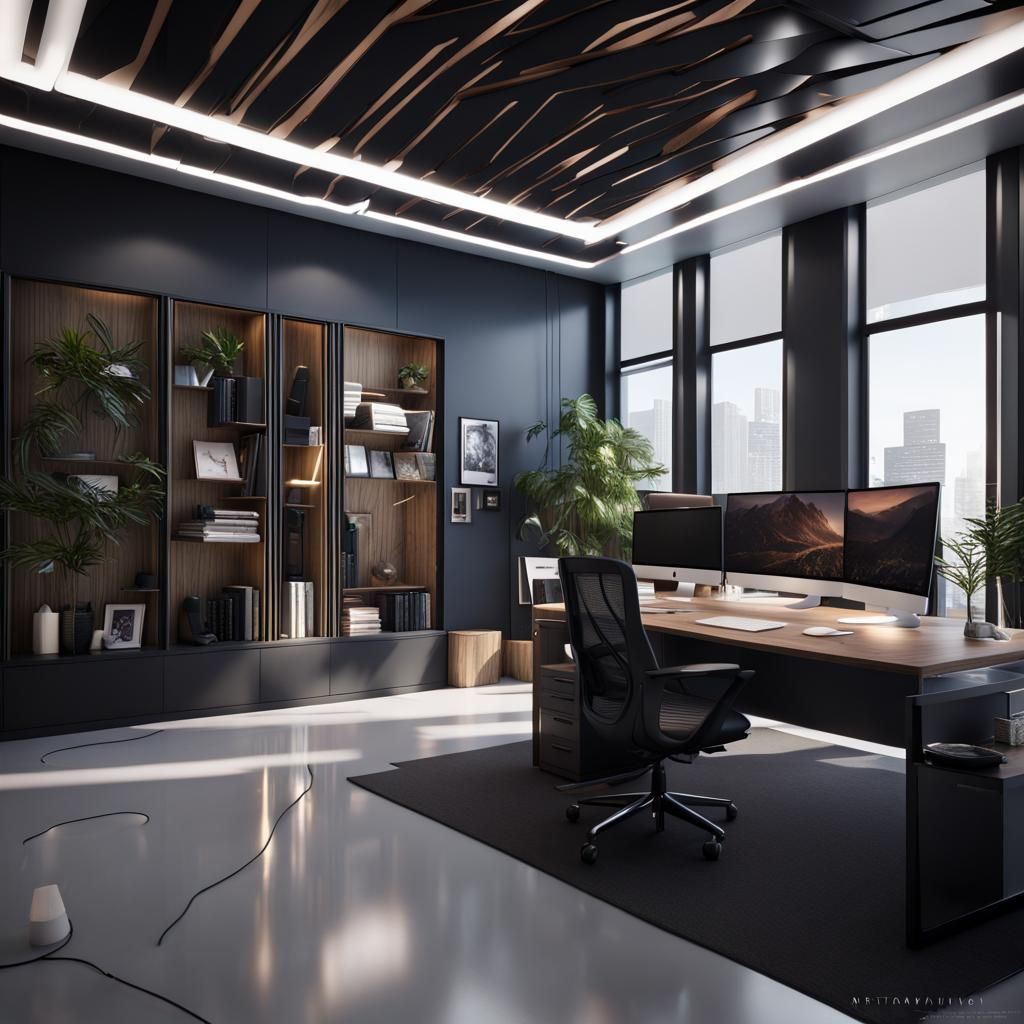 Ultra Modern Design Office with Chevron Parquet