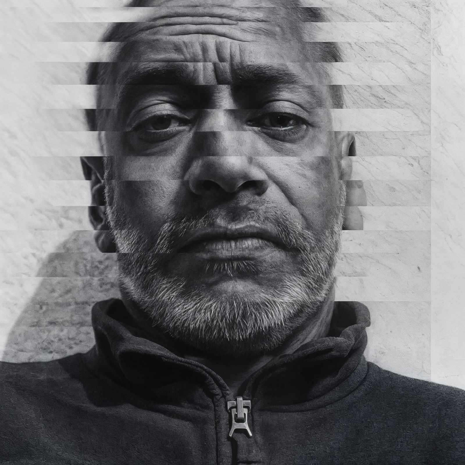 Surreal Sliced Monochrome Portrait of Man