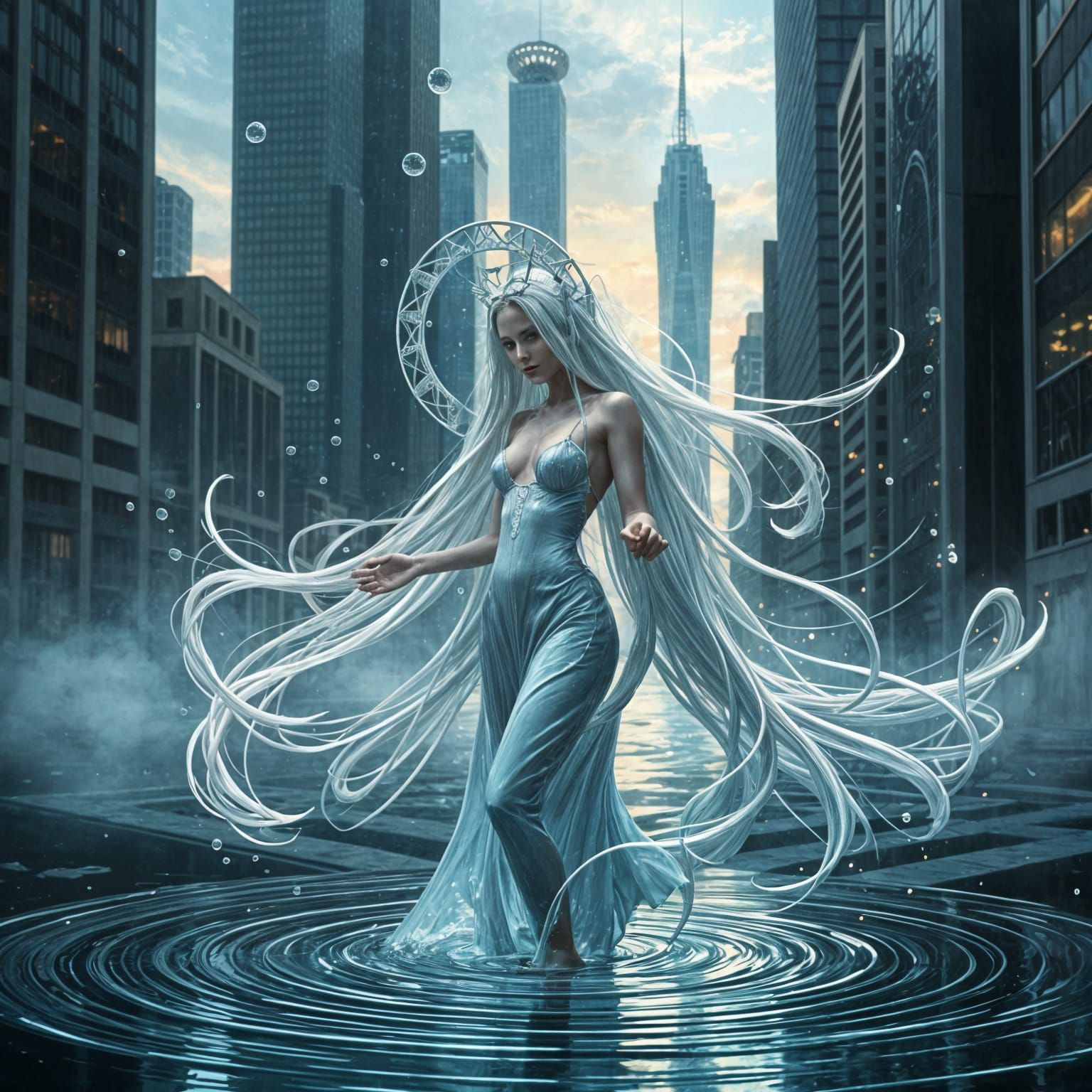 Surreal Water Spirit Portrait in Modern Style