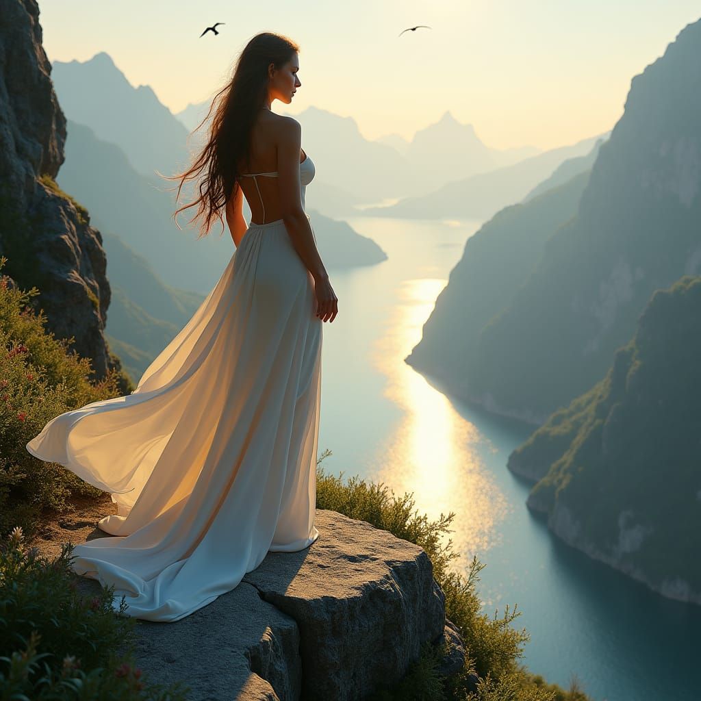 Goddess on a Mountain in Fantasy Concept Art