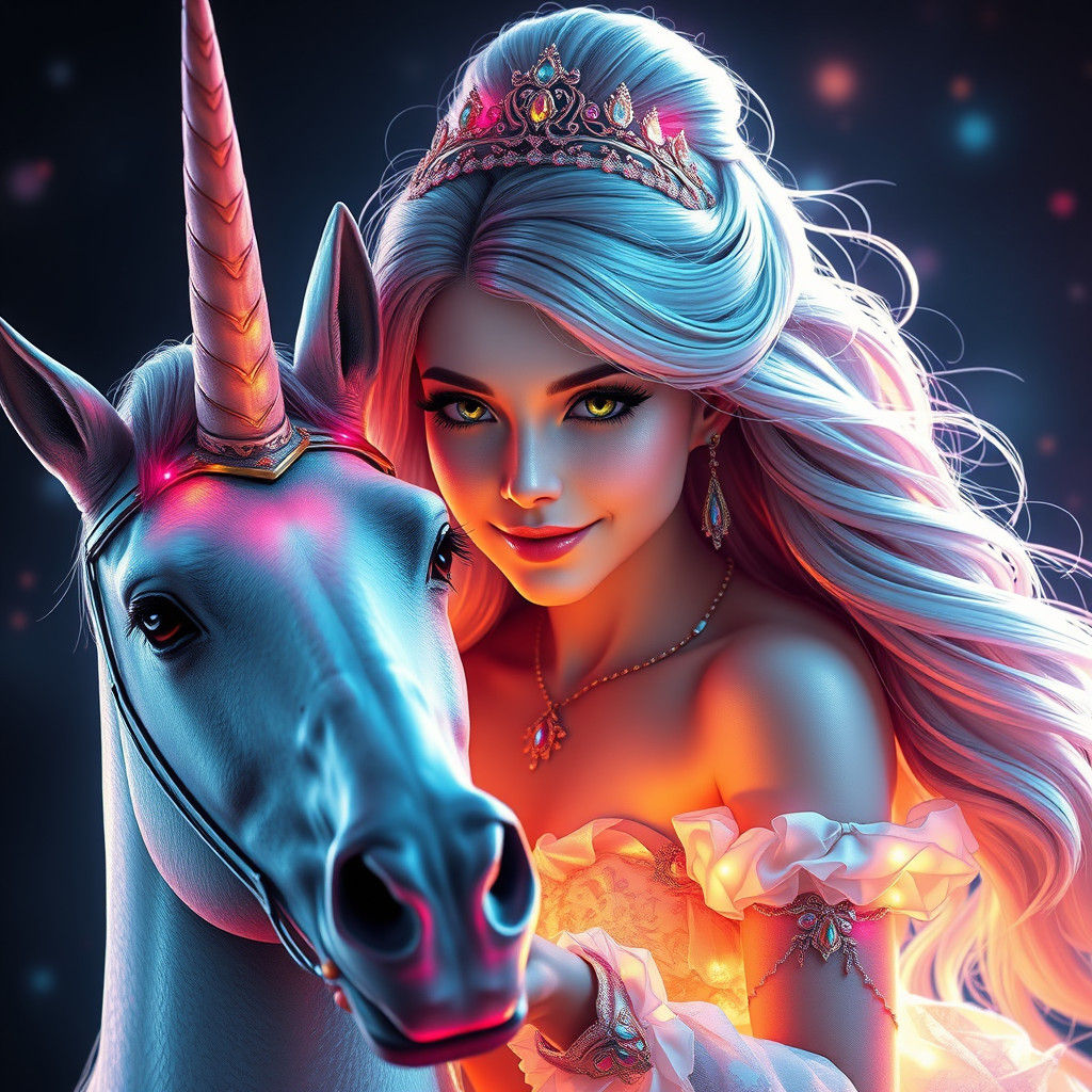 Cinderella on Unicorn: Detailed Concept Art Portrait