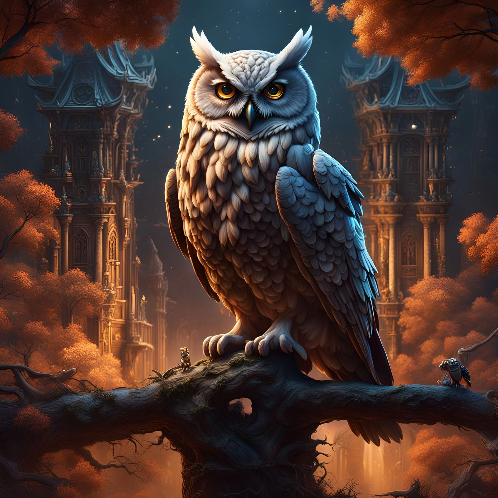 Fantastical Owl Matte Painting in Deep Color
