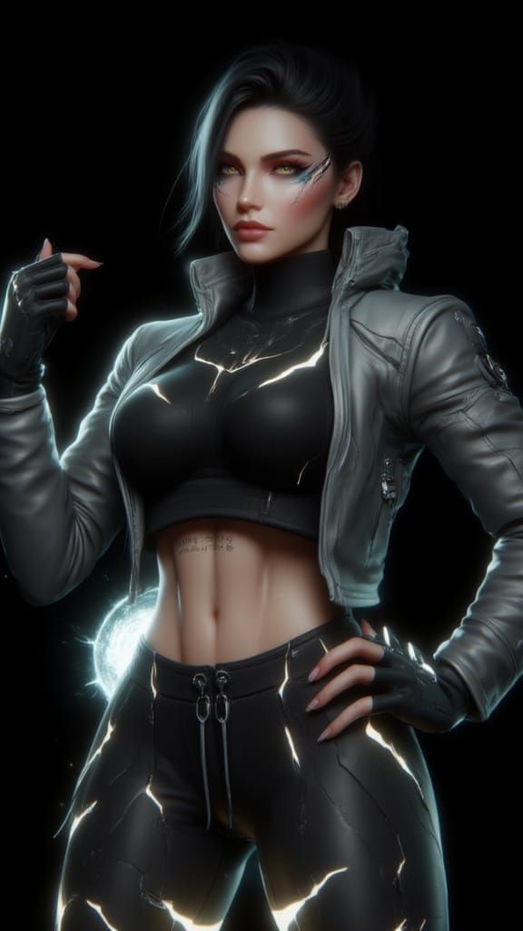 Cyberpunk Female Warrior in Cel-Shaded Style