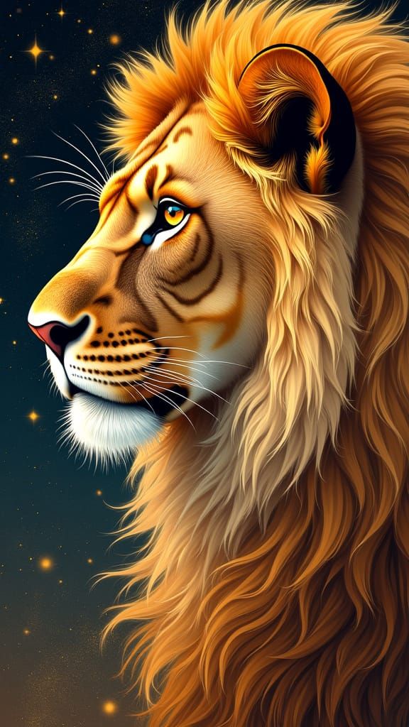 Regal Lioness in Art Nouveau Style with Tribal Markings