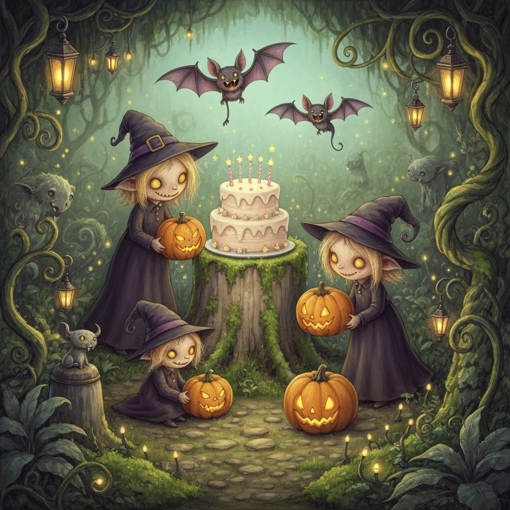 Whimsical Mythical Creatures Celebrate Birthday in Enchanted...
