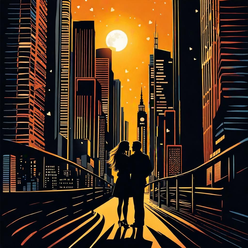 Romantic Graffiti Art: Lovers in the Night