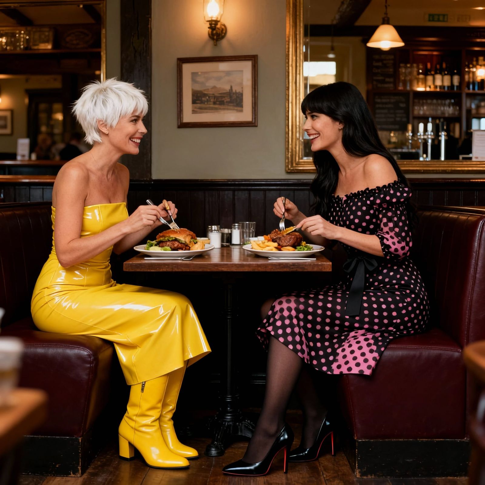 Friends Enjoying a Pub Lunch in Realistic Style