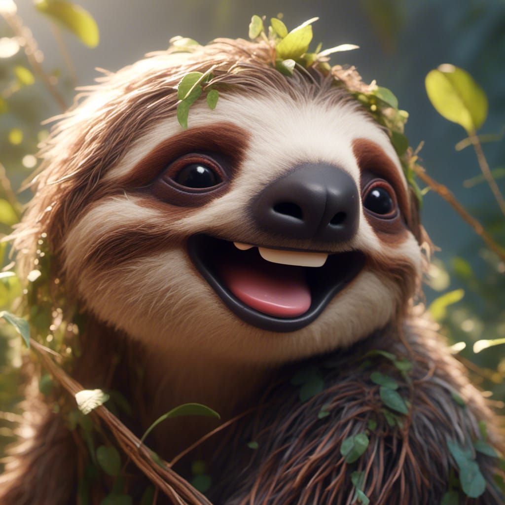Laughing Sloth Portrait in Detailed Digital Art Style