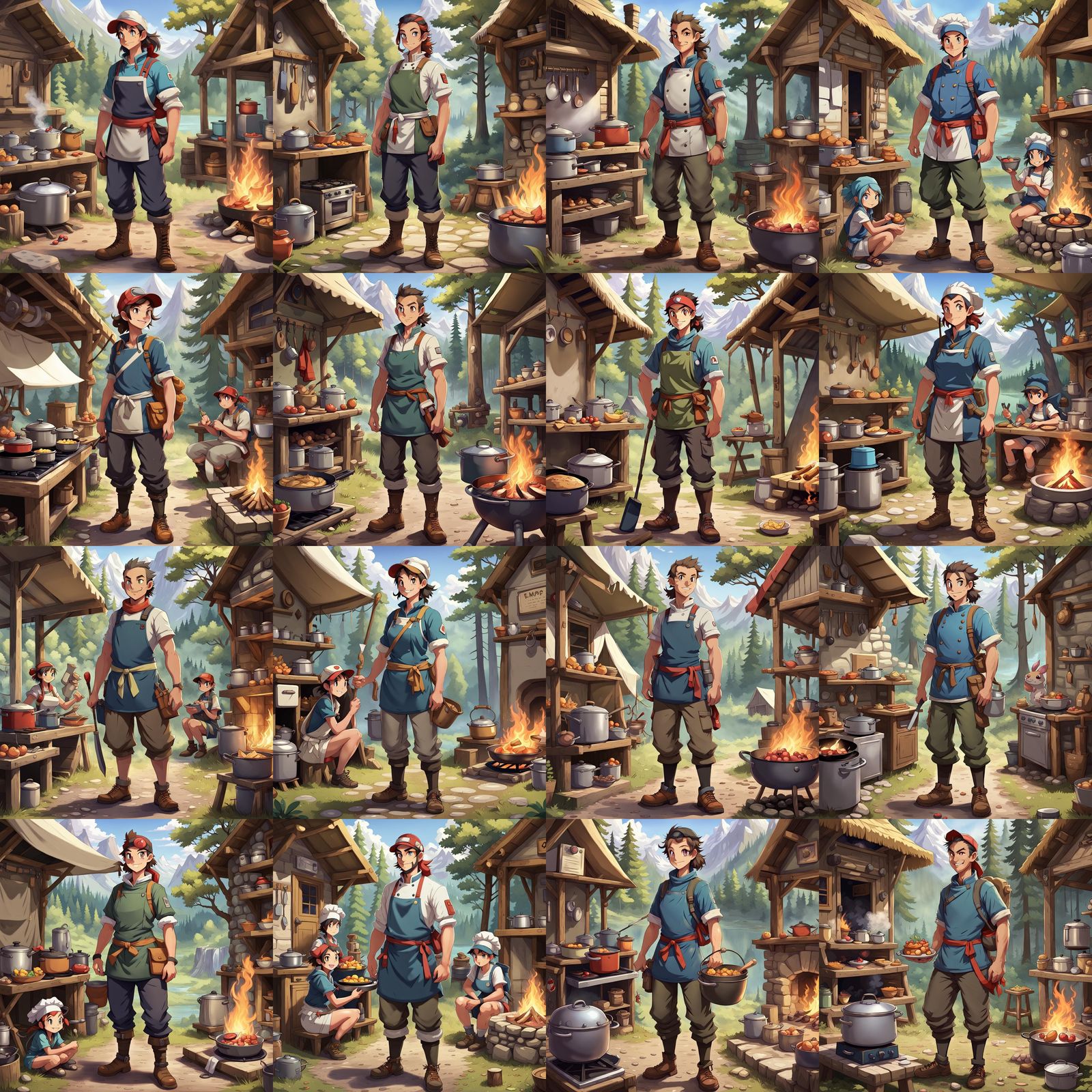 Cartoon Adventurer Cooking at Camp