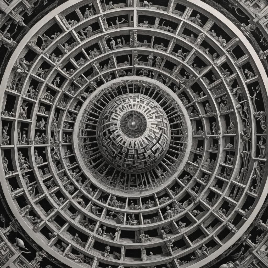 Escher-Style Hyperbolic Universe Drawn by Hand