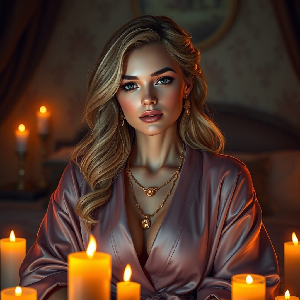 Hyperrealistic Portrait of a Woman with Golden Hair and Gold...