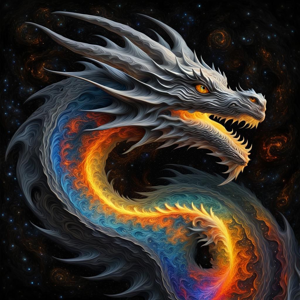 Fractal Dragon Portrait in Vivid Impasto Style