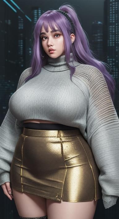 Cyberpunk Cyborg Lady in Metallic Crochet Outfit