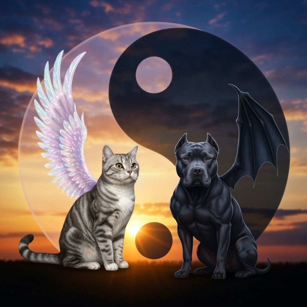 Yin Yang: Tabby Cat Angel vs Pitbull Bat