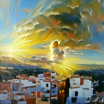 Heavenly Sunset: Bright Oil Painting