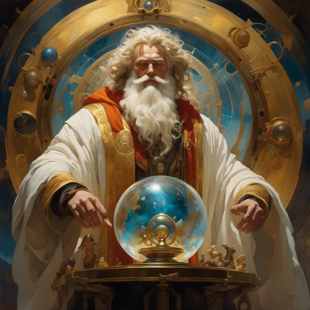 Greek God Chronos with Hourglass, Oil Painting