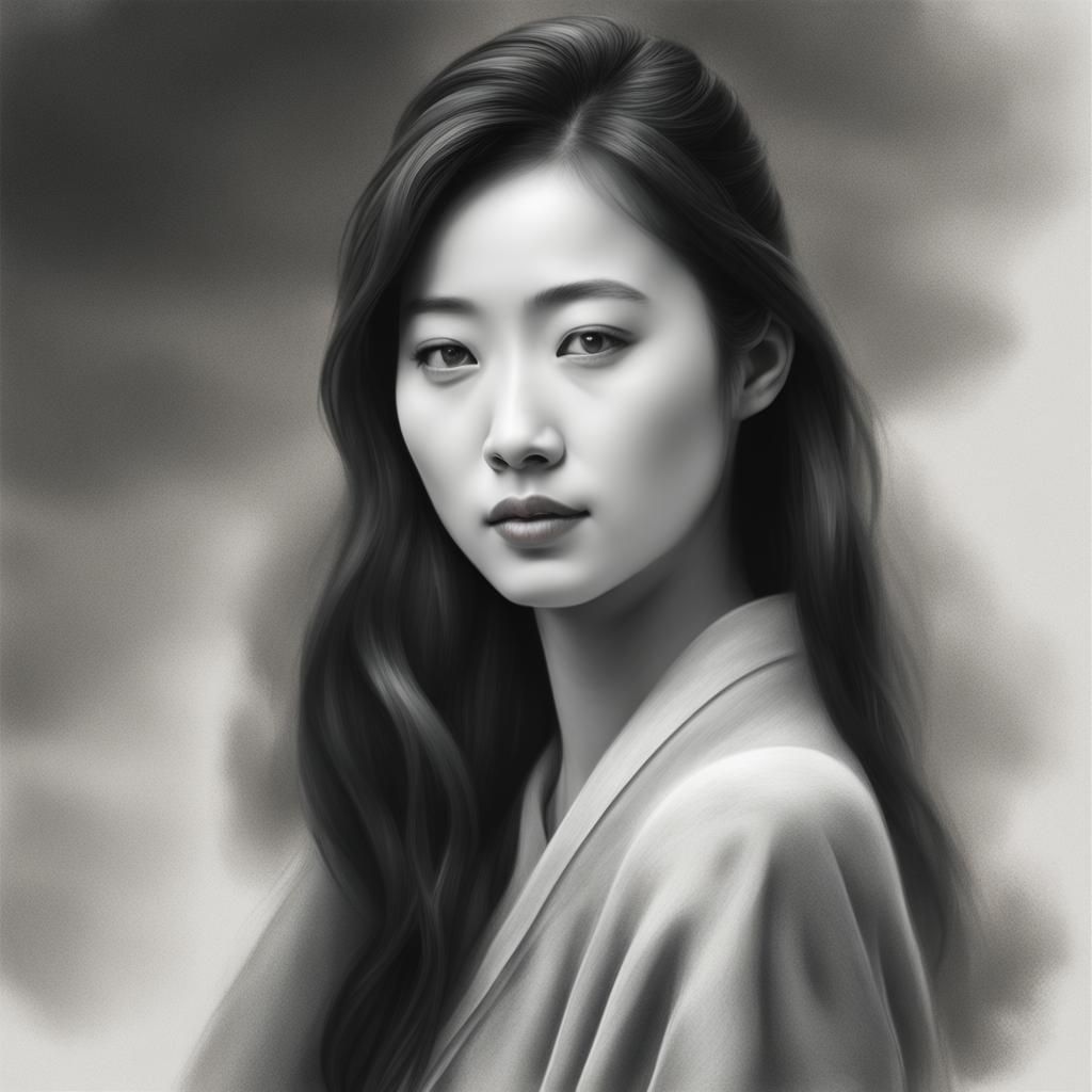 Captivating Charcoal Portrait of a Chinese Woman
