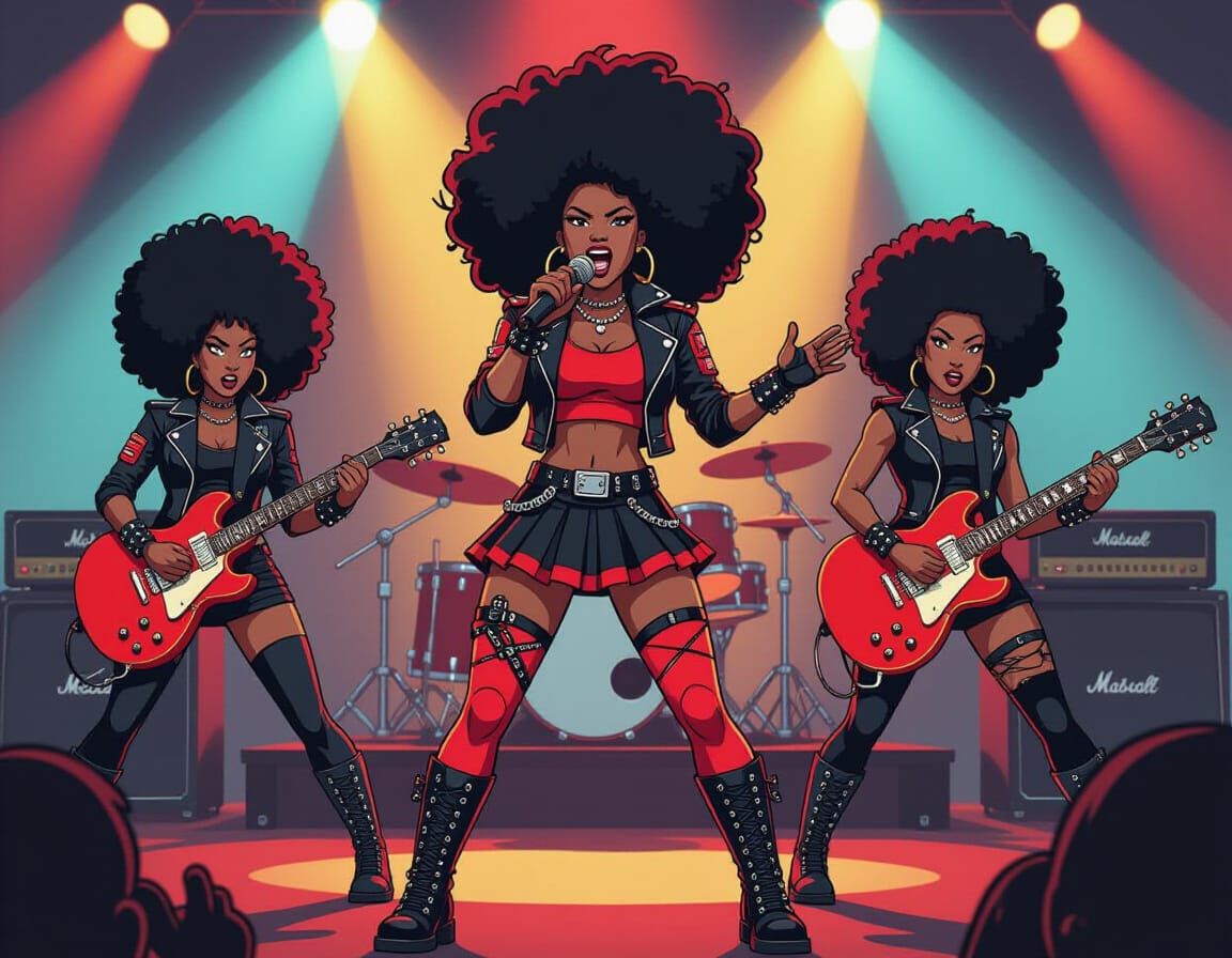 Futuristic J-Metal Band in 80's Cartoon Style