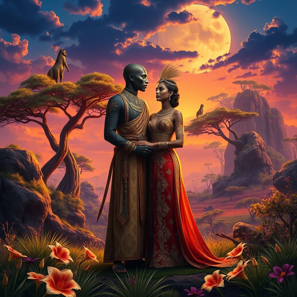 Elegant Suricate Couple in Vibrant Savannah Landscape