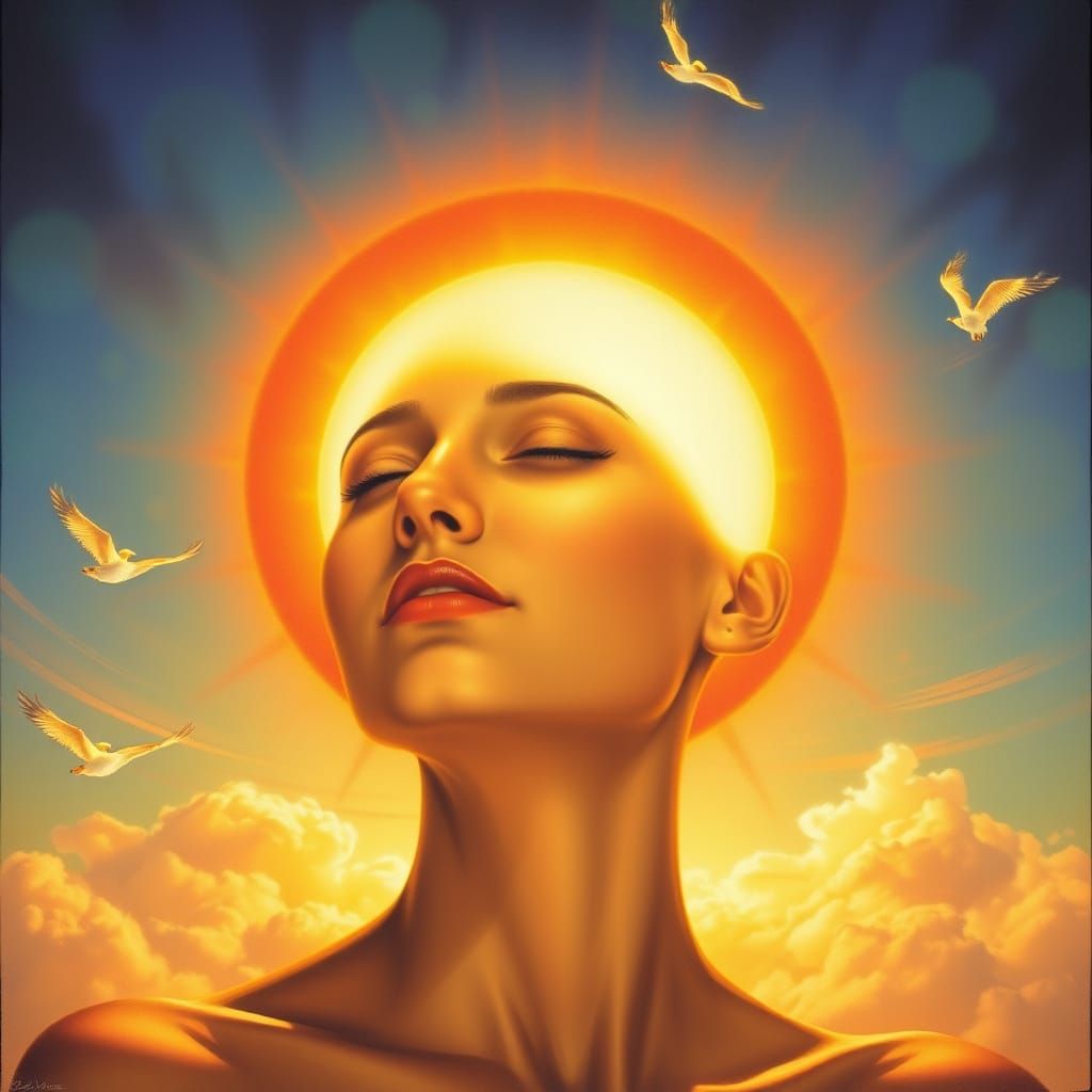 Surreal Sun Goddess Painting in Realistic Style