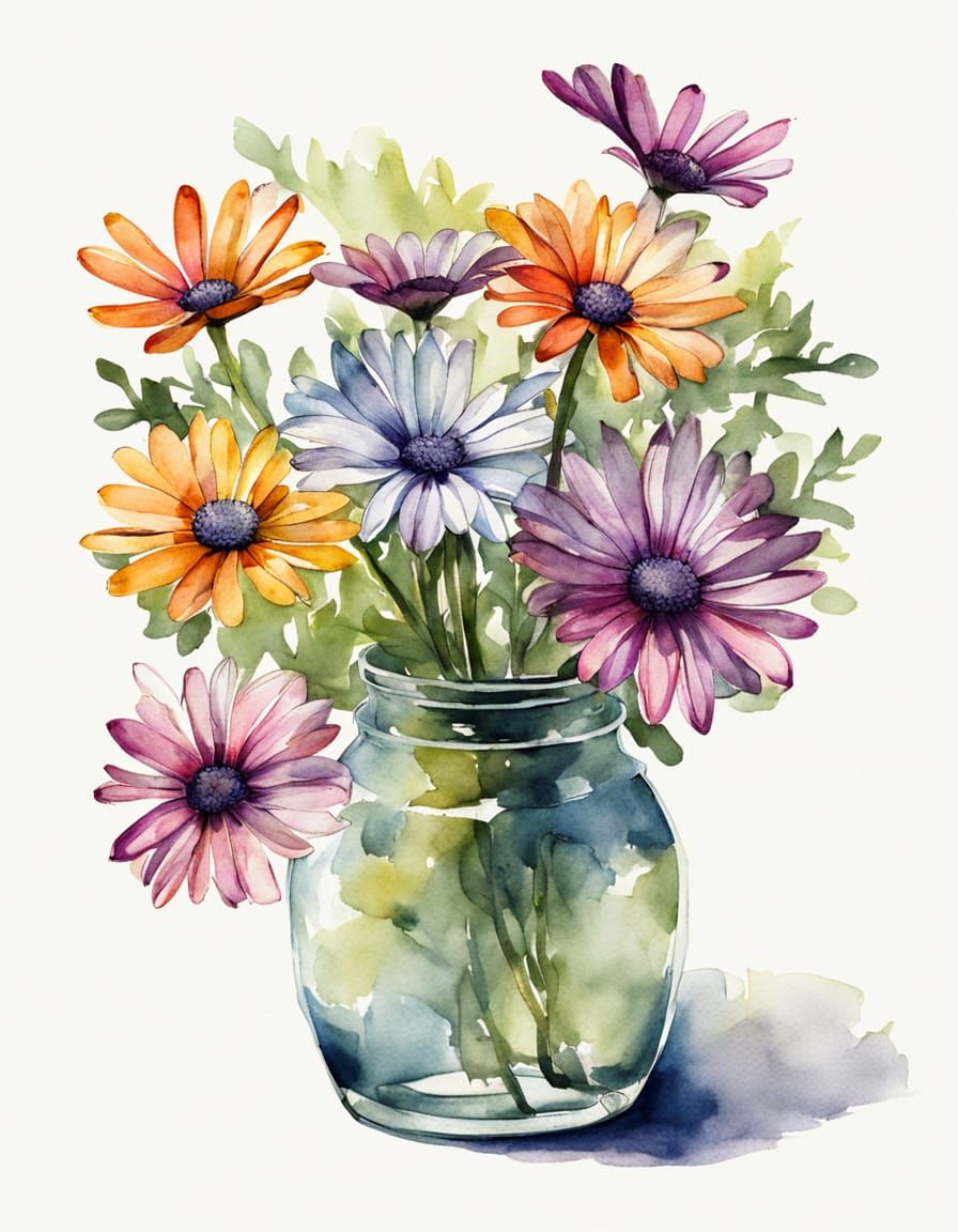 Vibrant Floral Still Life in Modern Watercolor Style