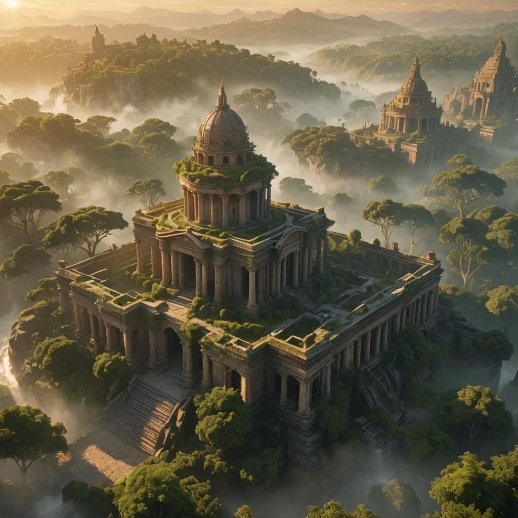 Ancient Monument Engulfed by Nature, Digital Artwork