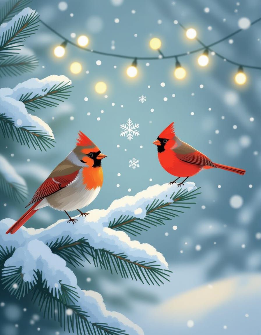 Whimsical Winter Birds in Storybook Style