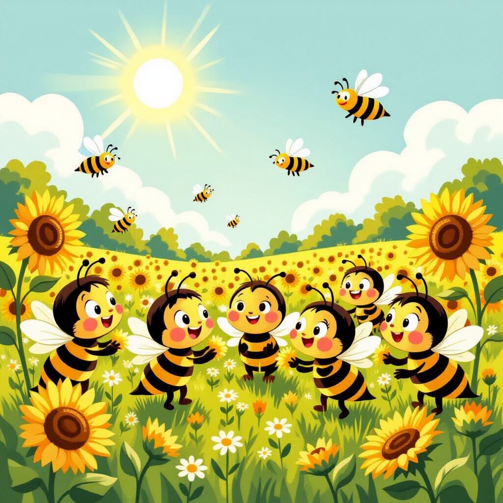 Joyful Bees in a Sunny Meadow