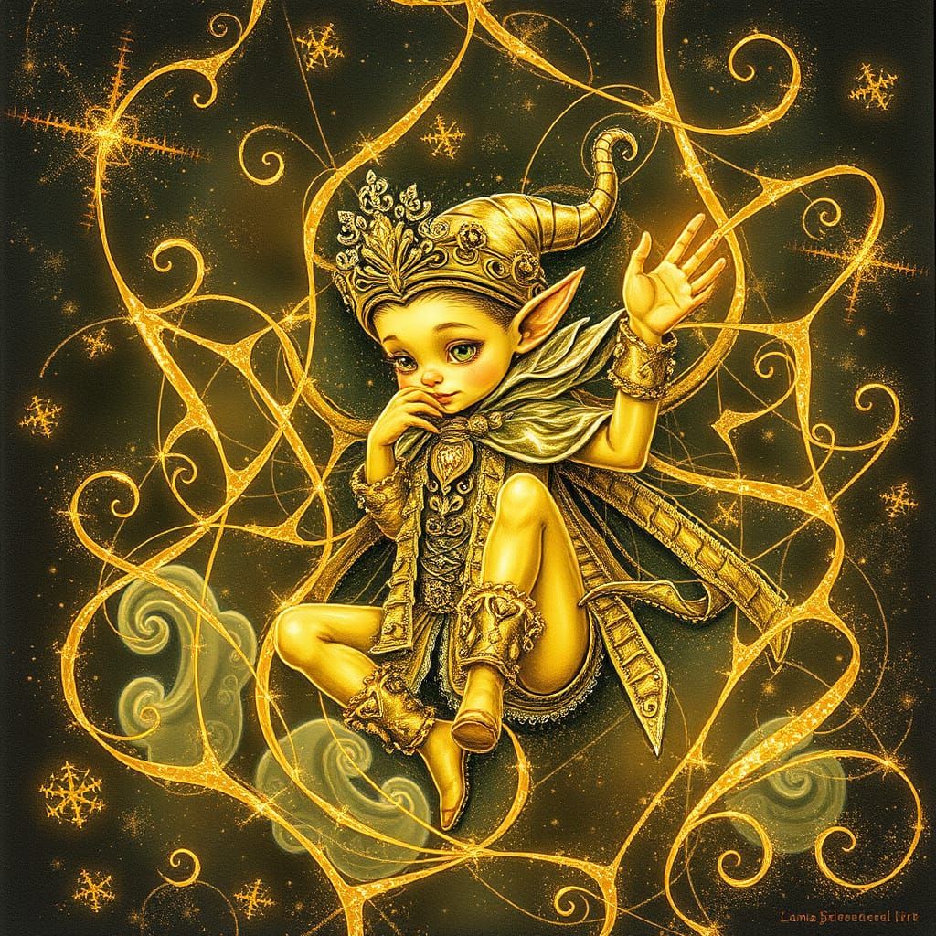 Golden Fool Trapped in Web, Ethereal Fantasy Art