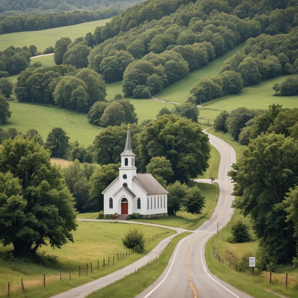Picturesque Church on a Country Road