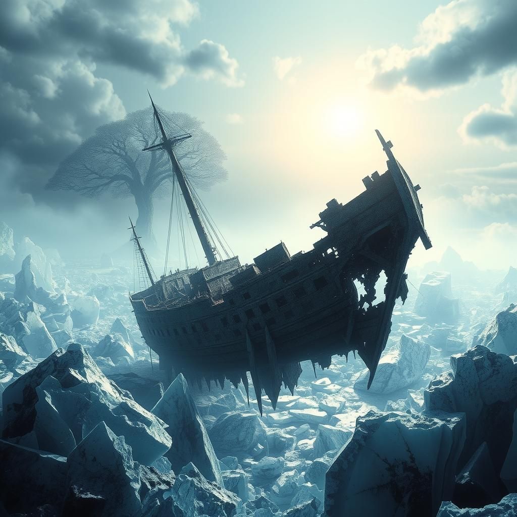 Eerie Shipwreck Suspended in Shattered Sea
