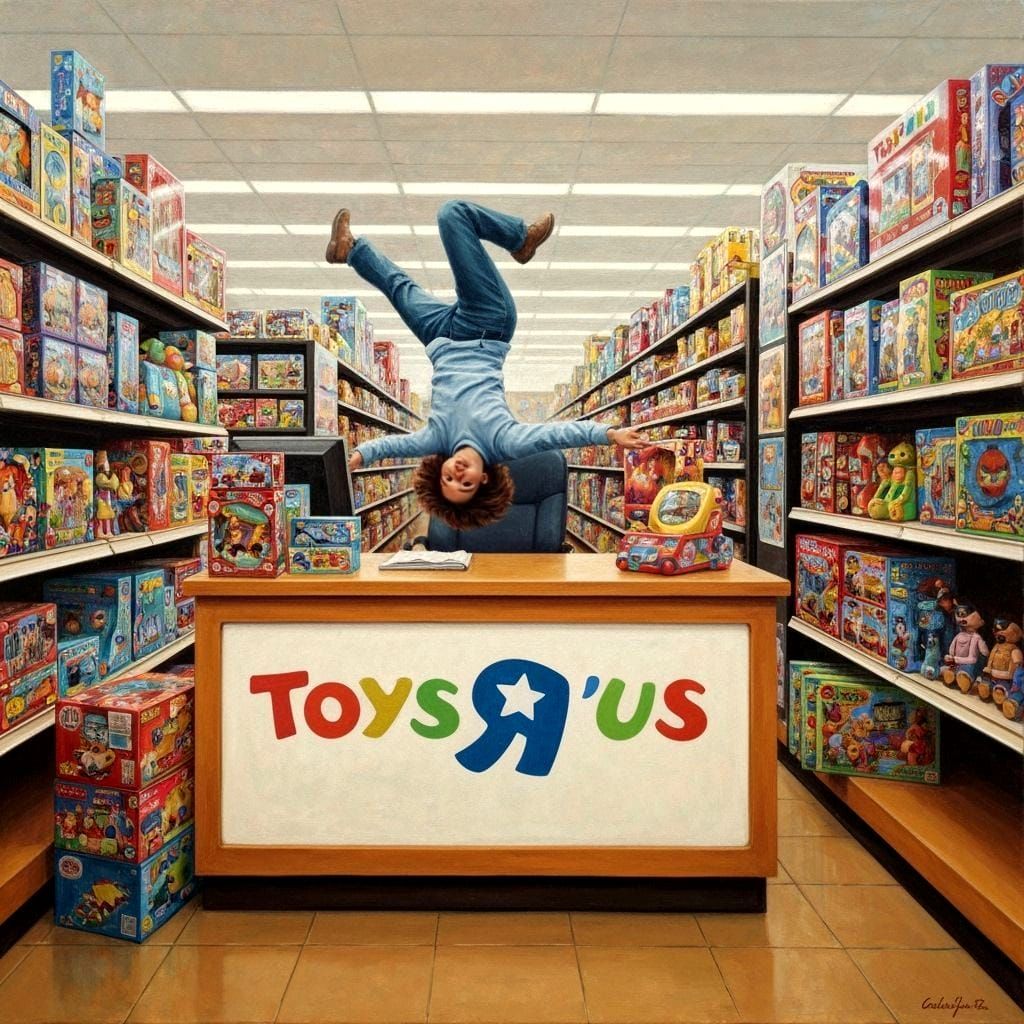 Clerk's Somersault Behind the Desk in Oil on Canvas Style