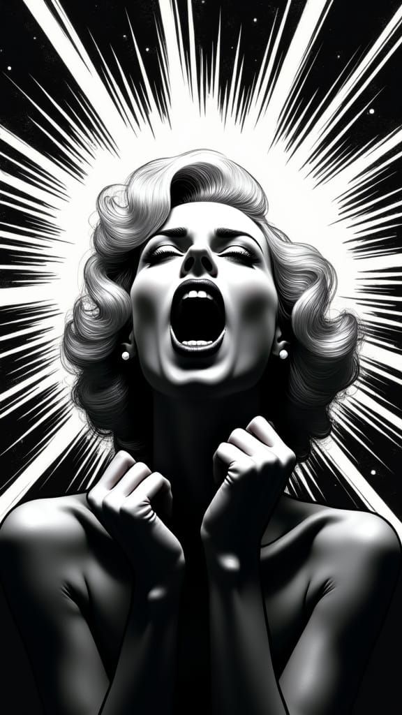 Hyper-Realistic Retro-Style Pop Art Noir Portrait of Woman i...