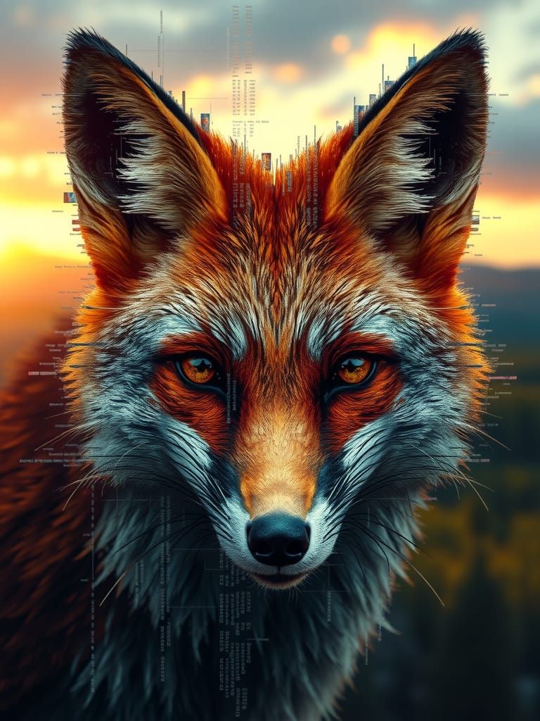 Anthropomorphic Fox Disintegrates in Glitch Art Style