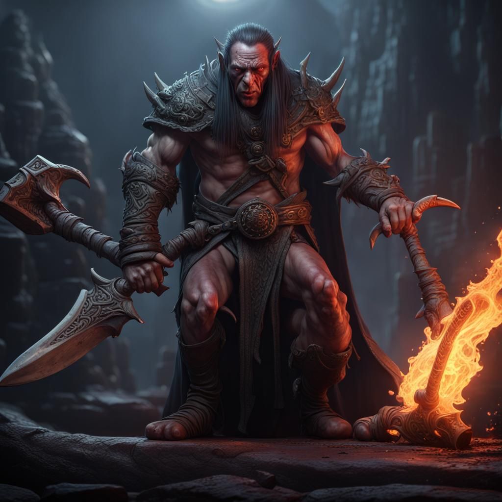 Grimdark Half-Orc Mindflayer Barbarian in Detailed Matte Pai...