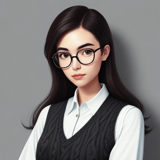 Preppy Girl Portrait with Glasses and Vest in 8k