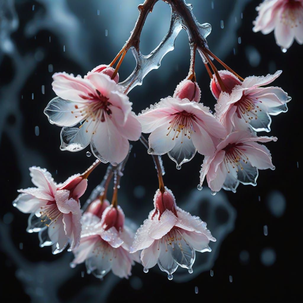Frosted Sakura Blossoms in Ice
