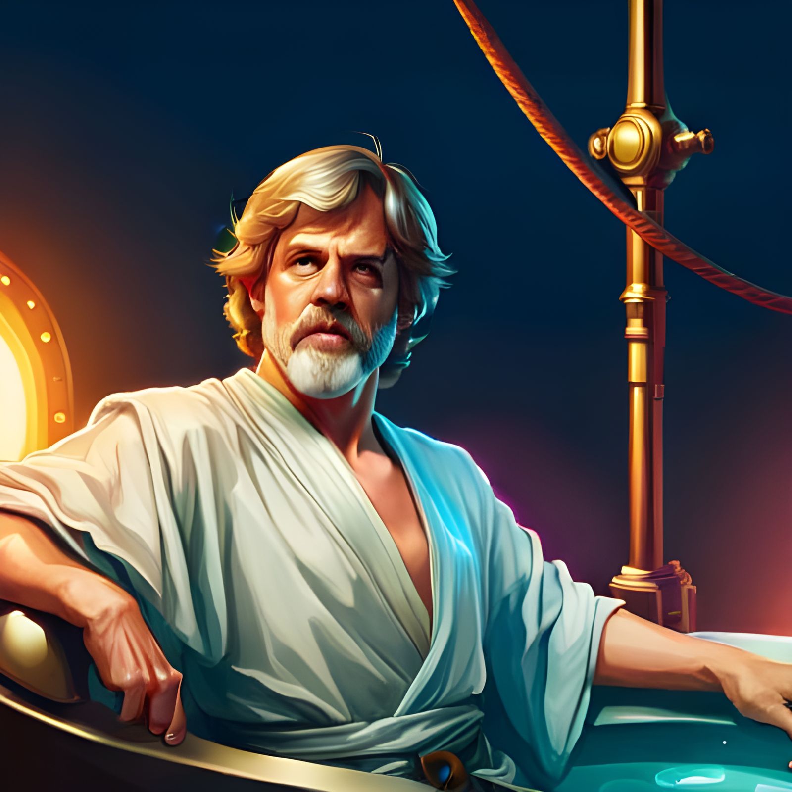 Luke Skywalker Relaxing in Hot Tub: Hyperdetailed Art