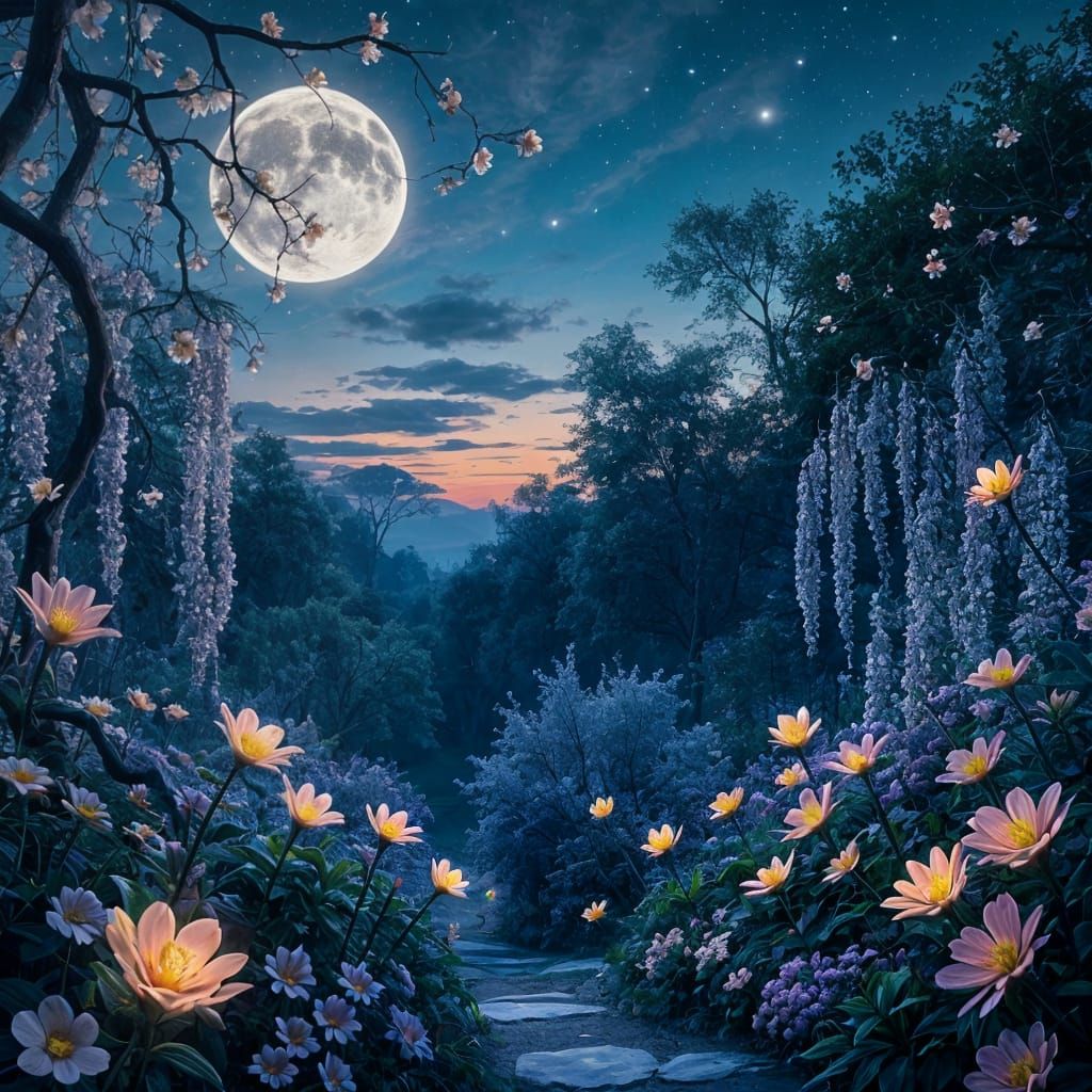 Surreal Twilight in the Enchanted Garden of Dreams