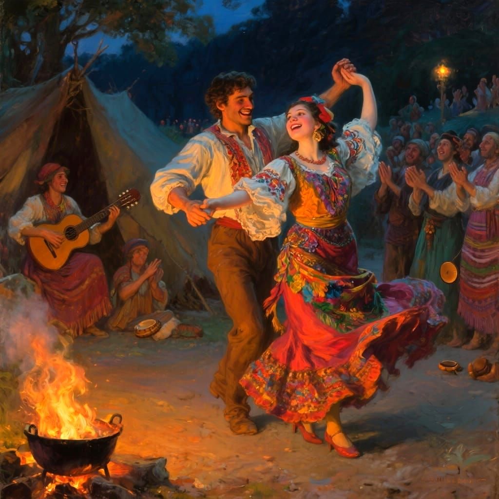 Intricate Flamenco Dance: Couple in Traditional Attire