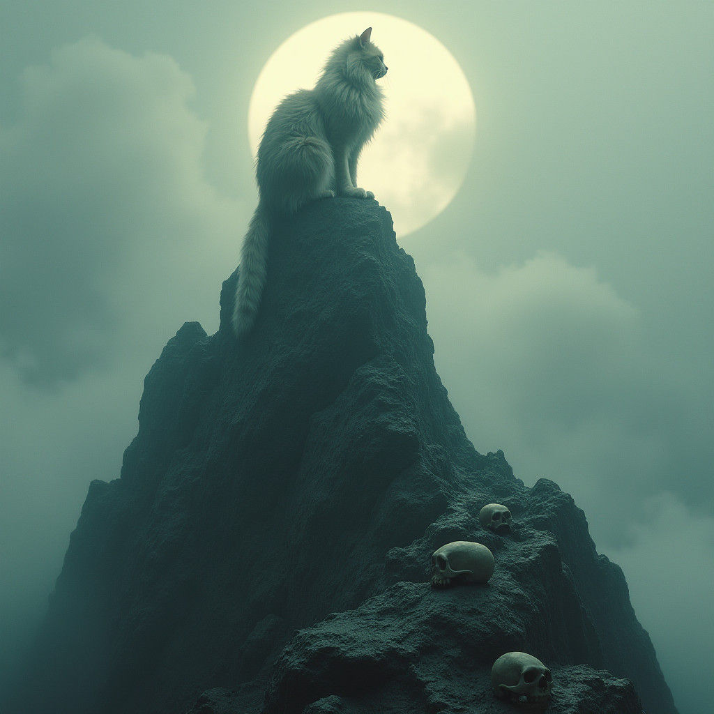 Maine Coon Cat Guardian in Beksiński-Giger Style